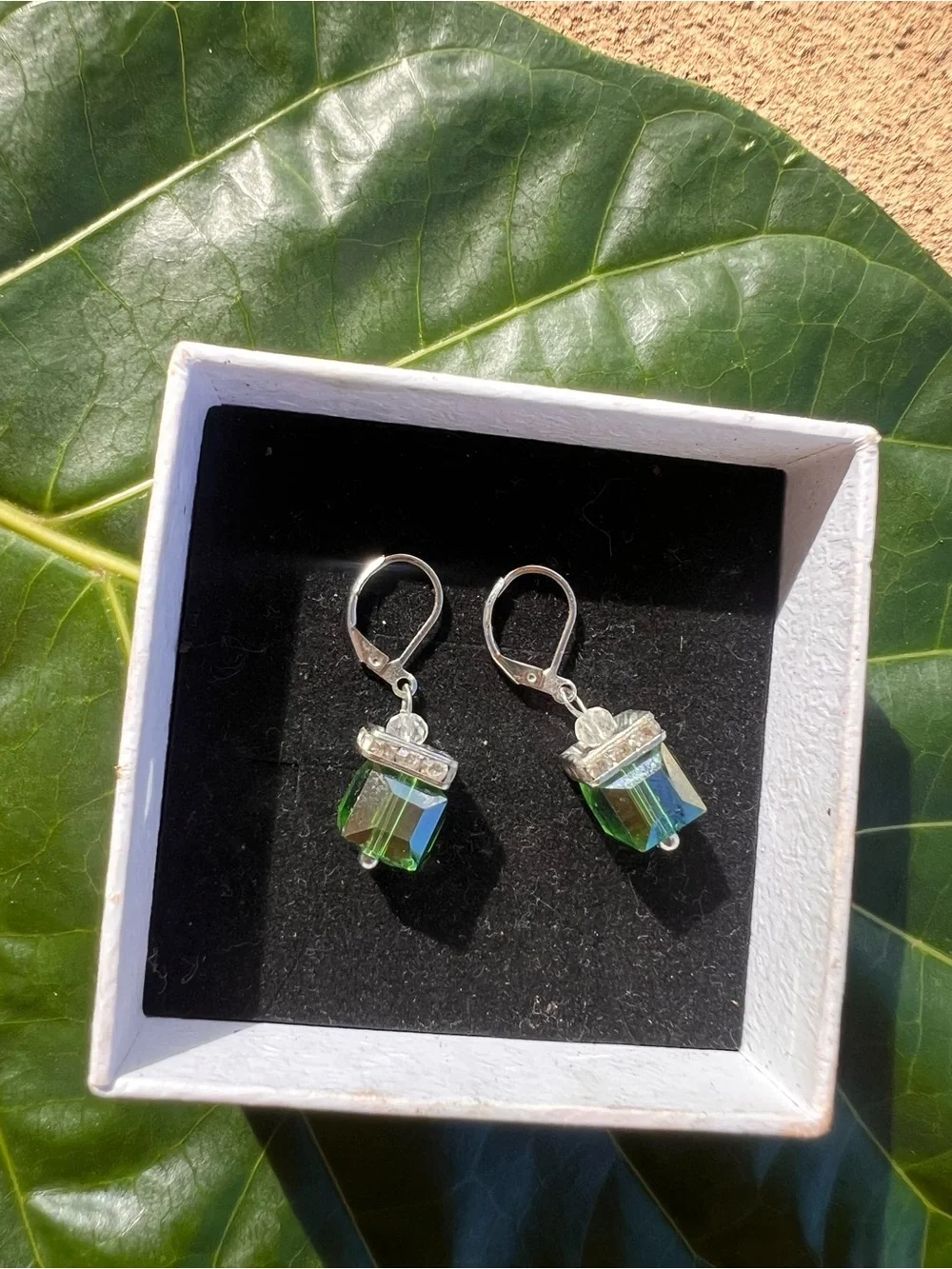 Handmade Crystal Cube Drop Earrings ✨ Sterling Silver
